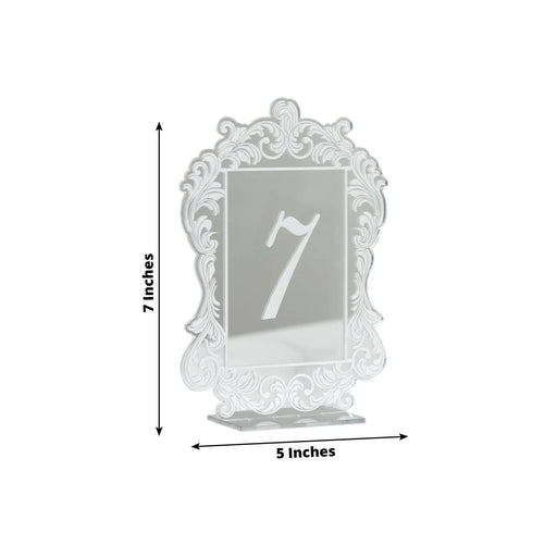 Mirror Arch Acrylic with Baroque Lace Border Table Numbers 1-10 FAV_BOARDTN_ACRY02_5X7_SILV1
