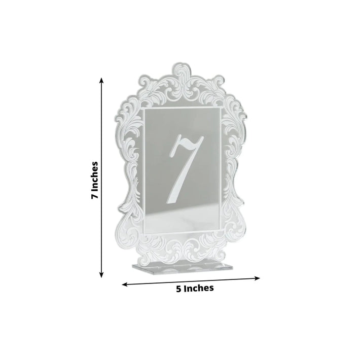 Mirror Arch Acrylic with Baroque Lace Border Table Numbers 1-10 FAV_BOARDTN_ACRY02_5X7_SILV1