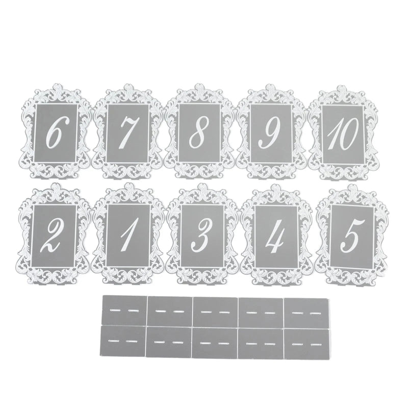 Mirror Arch Acrylic with Baroque Lace Border Table Numbers 1-10 FAV_BOARDTN_ACRY02_5X7_SILV1