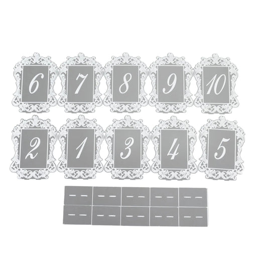 Mirror Arch Acrylic with Baroque Lace Border Table Numbers 1-10 FAV_BOARDTN_ACRY02_5X7_SILV1