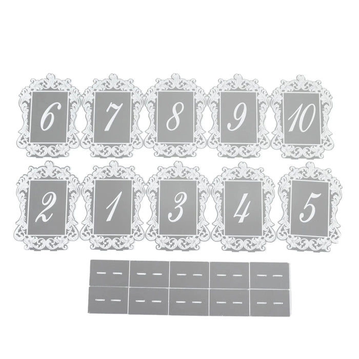 Mirror Arch Acrylic with Baroque Lace Border Table Numbers 1-10 FAV_BOARDTN_ACRY02_5X7_SILV1