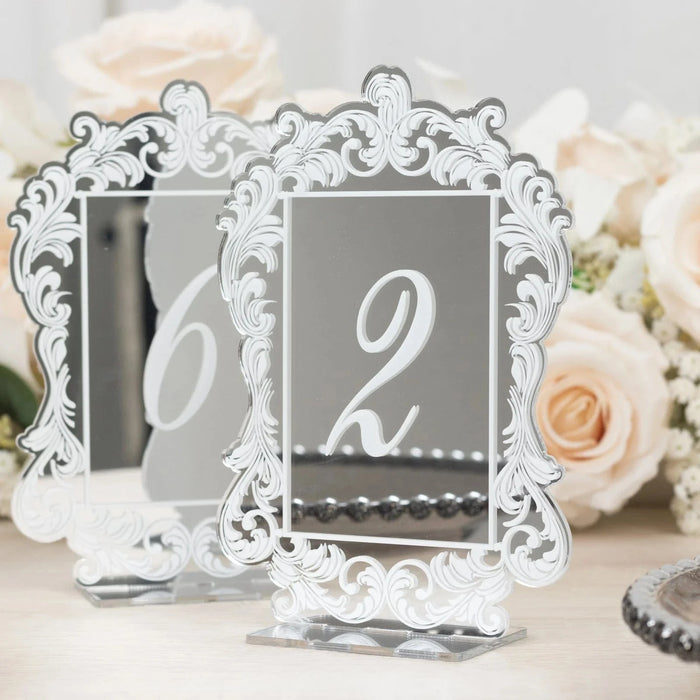 Mirror Arch Acrylic with Baroque Lace Border Table Numbers 1-10 FAV_BOARDTN_ACRY02_5X7_SILV1
