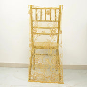 Organza Floral Sequin Embroidered Chair Slipcover - Gold
