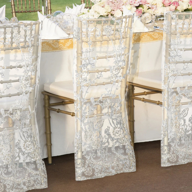 Organza Floral Sequin Embroidered Chair Slipcover - Gold