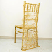 Organza Floral Sequin Embroidered Chair Slipcover - Gold