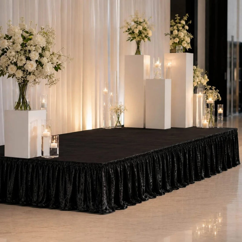 Portable Crushed Velvet Stage Skirt Shirred Pleated Event Platform Cover