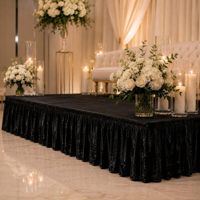 Portable Crushed Velvet Stage Skirt Shirred Pleated Event Platform Cover