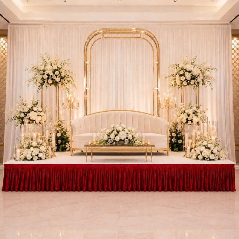 Portable Crushed Velvet Stage Skirt Shirred Pleated Event Platform Cover