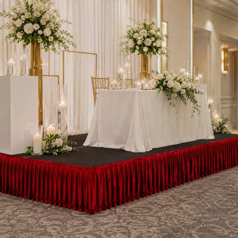 Portable Crushed Velvet Stage Skirt Shirred Pleated Event Platform Cover