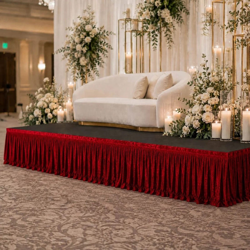 Portable Crushed Velvet Stage Skirt Shirred Pleated Event Platform Cover