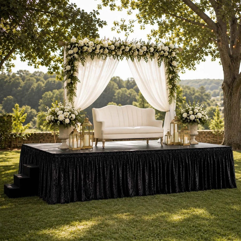 Portable Crushed Velvet Stage Skirt Shirred Pleated Event Platform Cover