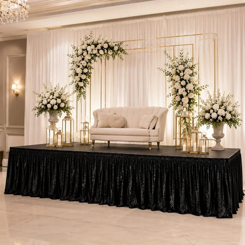Portable Crushed Velvet Stage Skirt Shirred Pleated Event Platform Cover