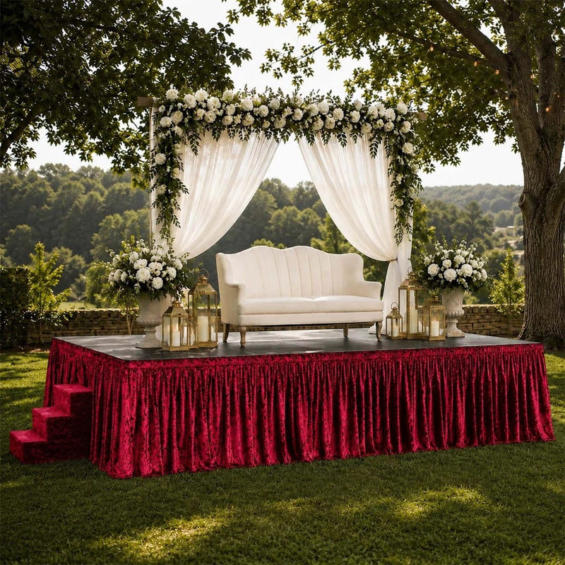Portable Crushed Velvet Stage Skirt Shirred Pleated Event Platform Cover