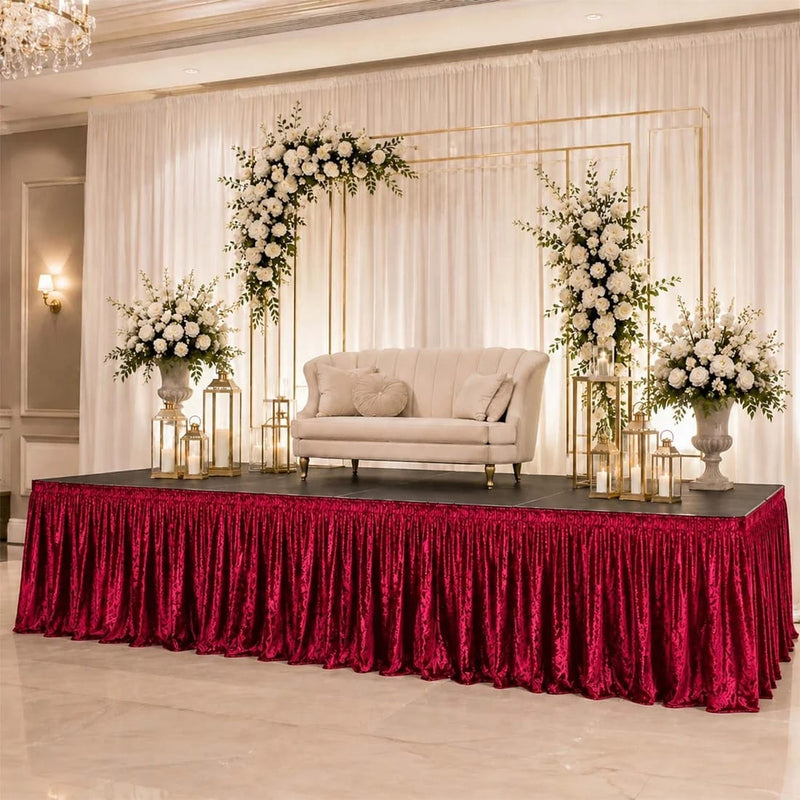 Portable Crushed Velvet Stage Skirt Shirred Pleated Event Platform Cover