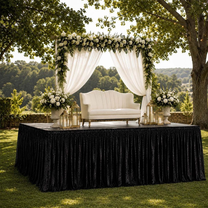 Portable Crushed Velvet Stage Skirt Shirred Pleated Event Platform Cover