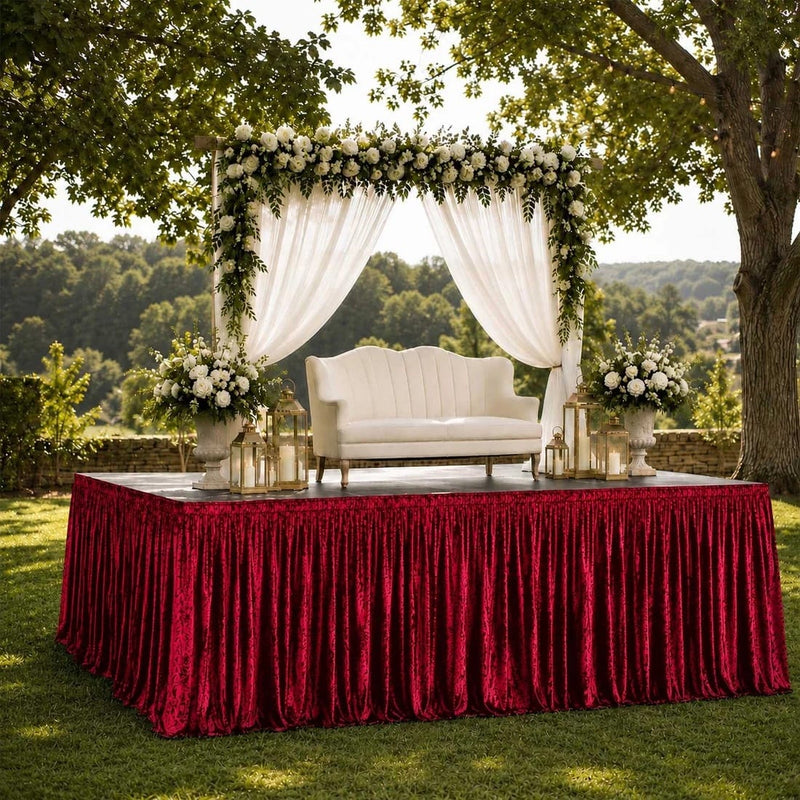 Portable Crushed Velvet Stage Skirt Shirred Pleated Event Platform Cover