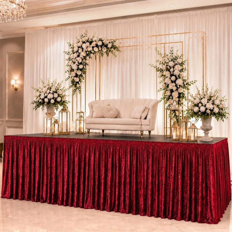 Portable Crushed Velvet Stage Skirt Shirred Pleated Event Platform Cover