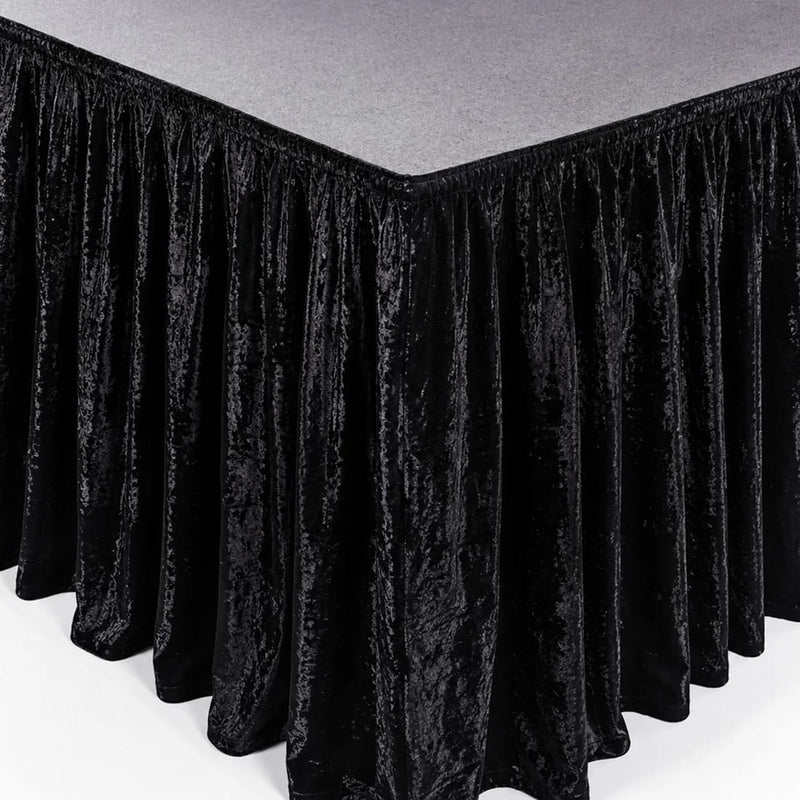 Portable Crushed Velvet Stage Skirt Shirred Pleated Event Platform Cover SKT_VEL01_STG_2420_BLK