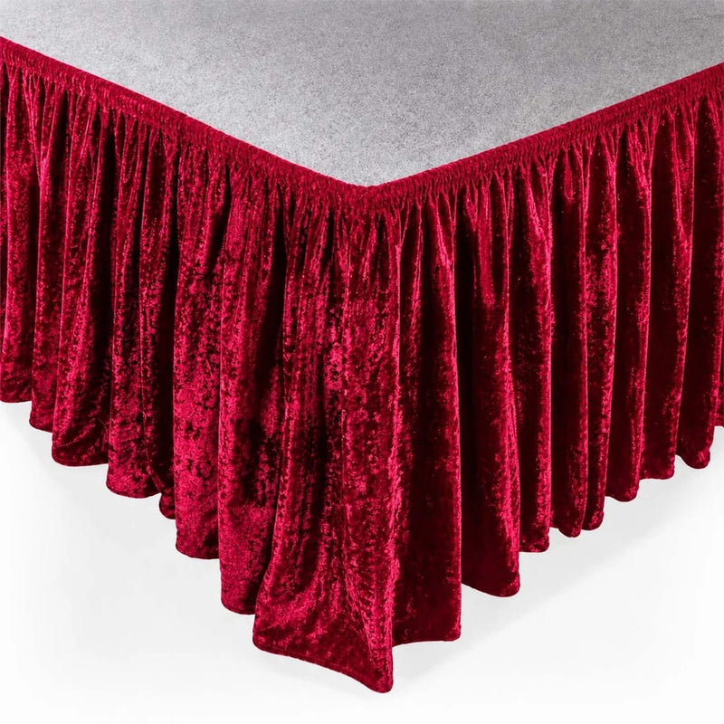 Portable Crushed Velvet Stage Skirt Shirred Pleated Event Platform Cover SKT_VEL01_STG_2420_RED