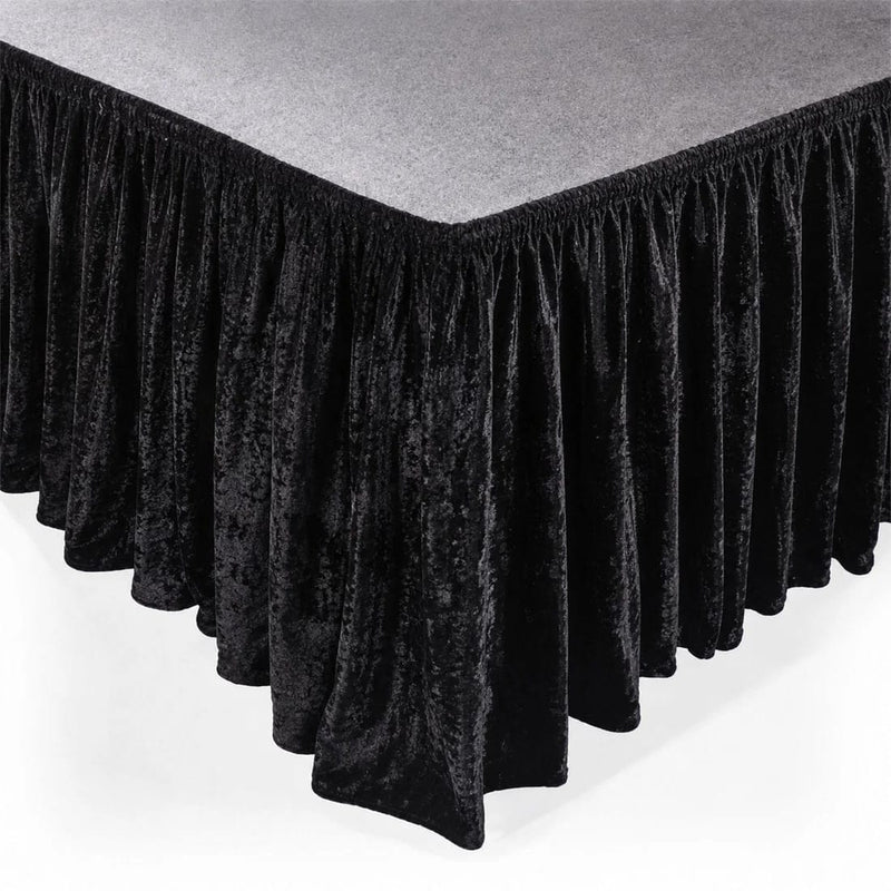 Portable Crushed Velvet Stage Skirt Shirred Pleated Event Platform Cover SKT_VEL01_STG_3620_BLK