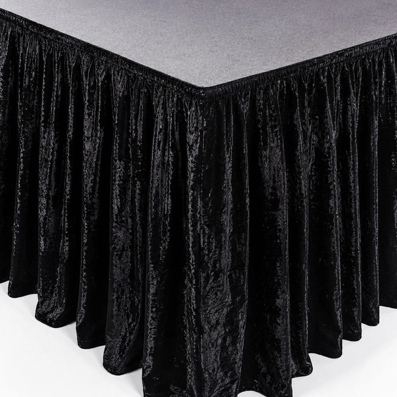 Portable Crushed Velvet Stage Skirt Shirred Pleated Event Platform Cover SKT_VEL01_STG_4820_BLK