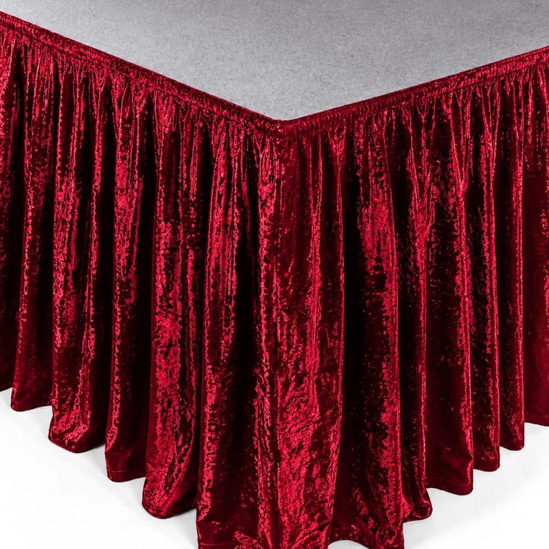 Portable Crushed Velvet Stage Skirt Shirred Pleated Event Platform Cover SKT_VEL01_STG_4820_RED