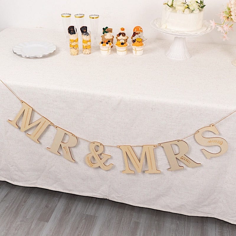 Pre-Strung Mr & Mrs Wooden Letter Garland with Botanical Design - Natural WOD_GRLD_001_MRS_NAT