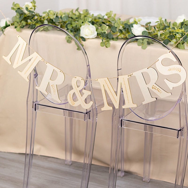 Pre-Strung Mr & Mrs Wooden Letter Garland with Botanical Design - Natural WOD_GRLD_001_MRS_NAT