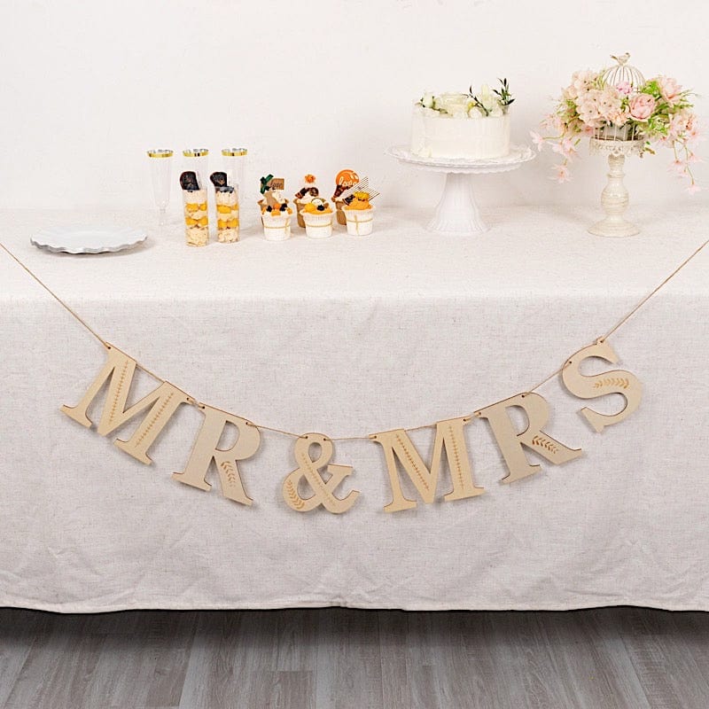 Pre-Strung Mr & Mrs Wooden Letter Garland with Botanical Design - Natural WOD_GRLD_001_MRS_NAT