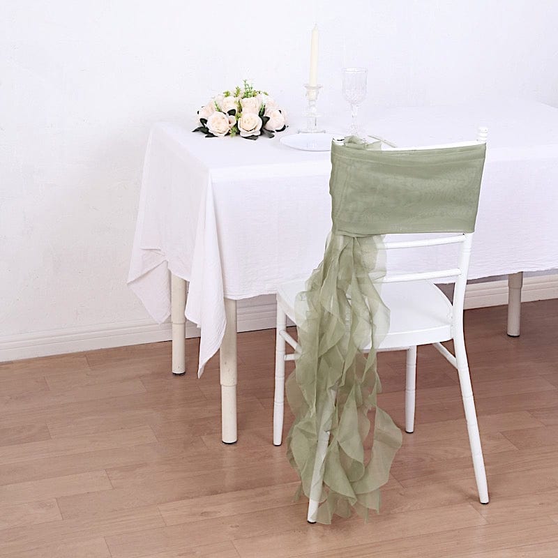 Premium Chair Cover with Curly Chiffon Ruffled Sashes SASH_2403_DSG