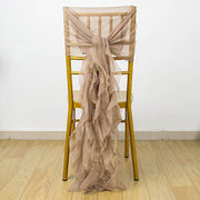 Premium Chair Cover with Curly Chiffon Ruffled Sashes SASH_2403_TAUP