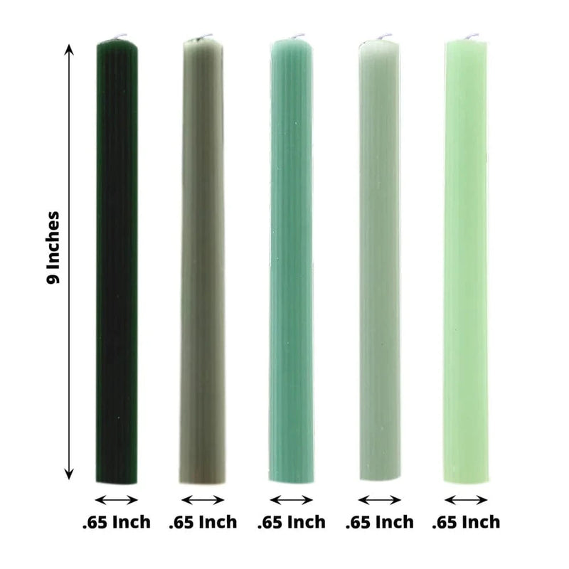 5 Ribbed Design 9" Unscented Premium Wax Taper Candles