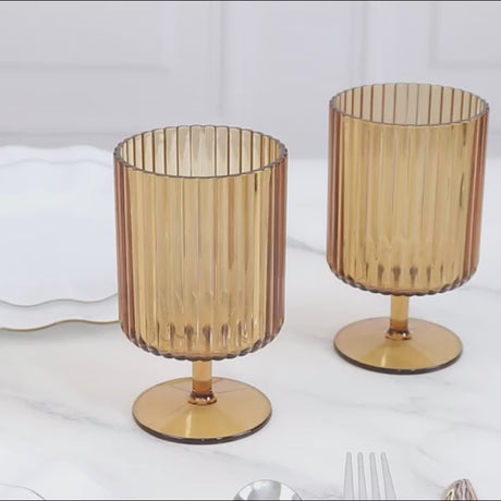 6 Plastic Vintage Ribbed Wine Glasses 12 oz with Short Stem