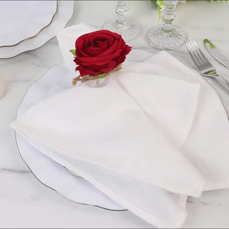 4 Round Wooden Napkin Rings with Jute and Silk Rose Flower