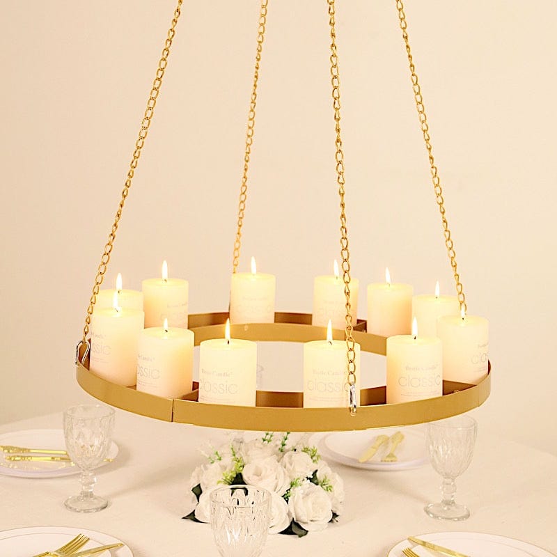 Round Hanging Metal Floral Chandelier Frame - Gold