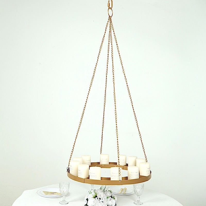 Round Hanging Metal Floral Chandelier Frame - Gold