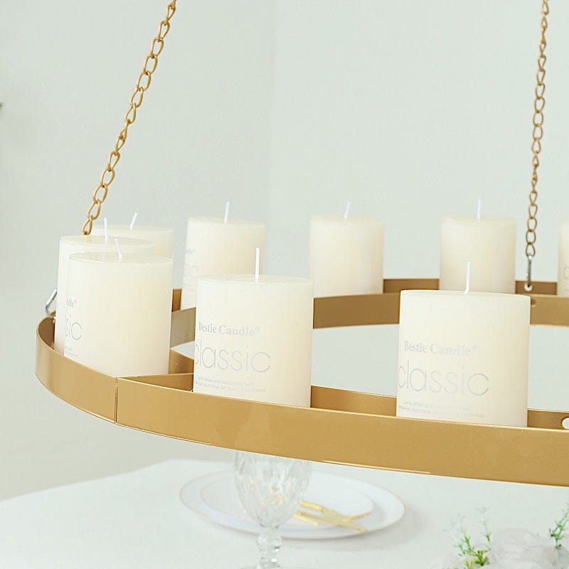 Round Hanging Metal Floral Chandelier Frame - Gold