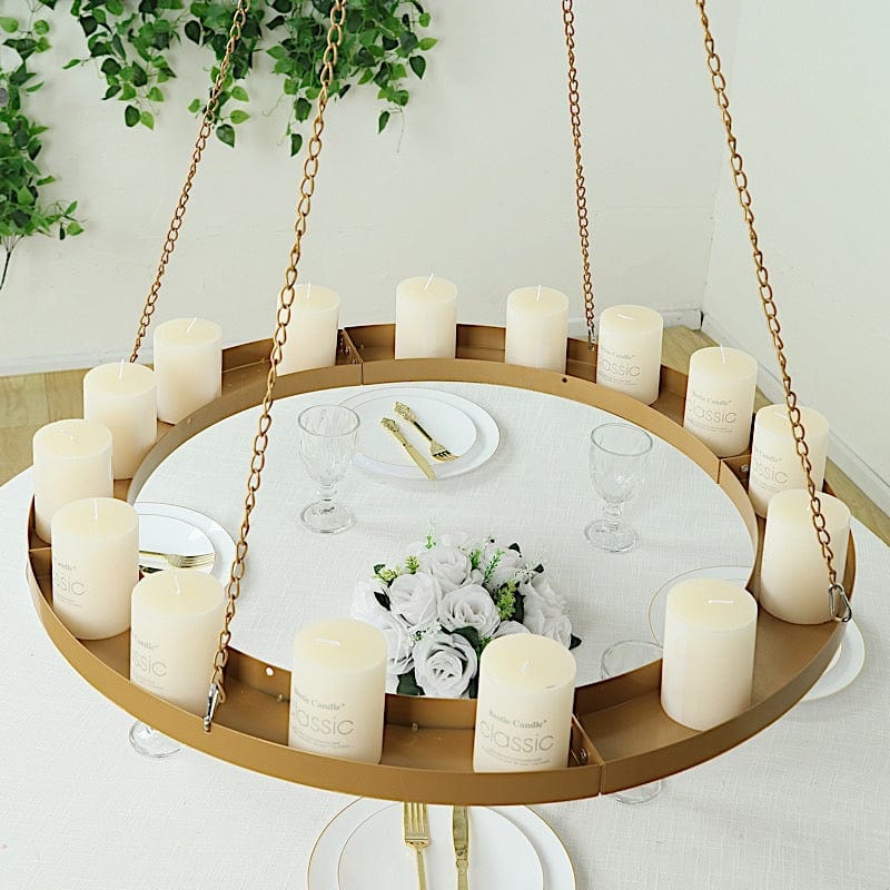 Round Hanging Metal Floral Chandelier Frame - Gold