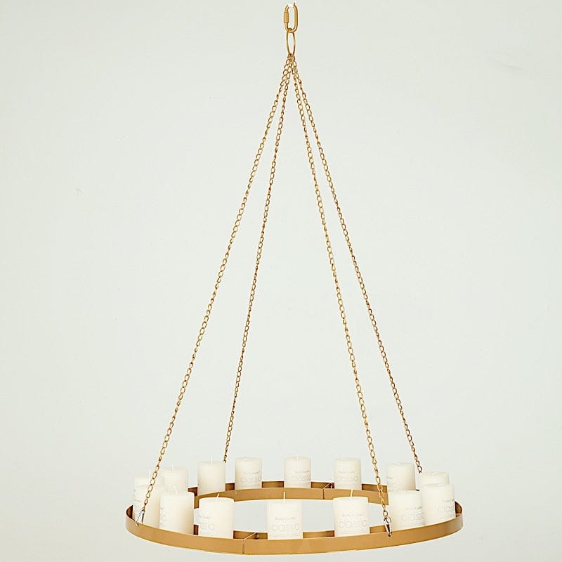 Round Hanging Metal Floral Chandelier Frame - Gold