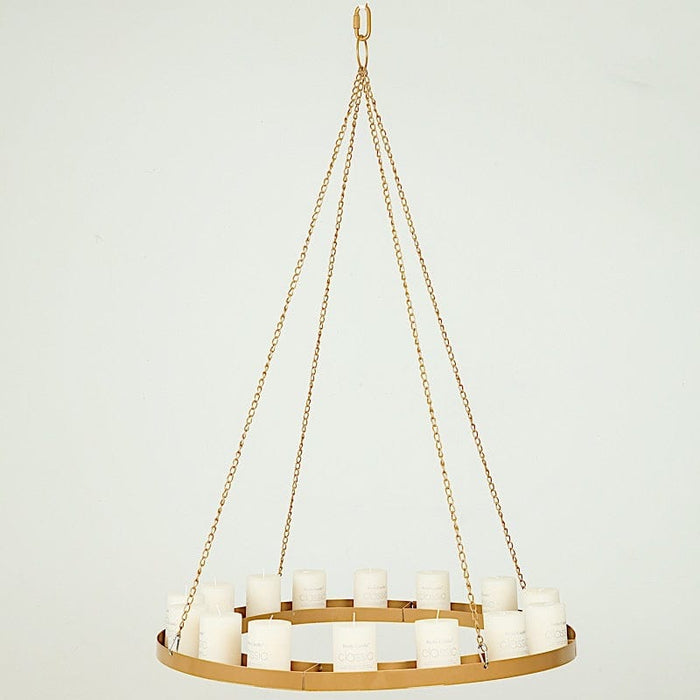 Round Hanging Metal Floral Chandelier Frame - Gold