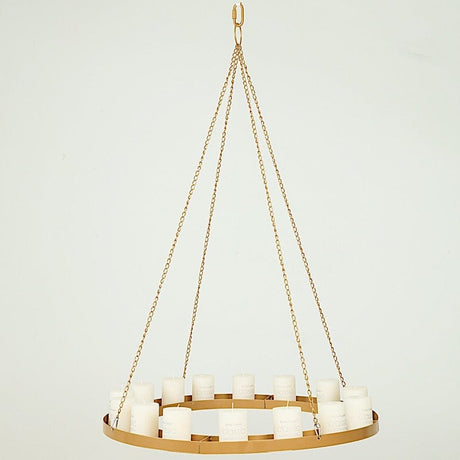 Round Hanging Metal Floral Chandelier Frame - Gold