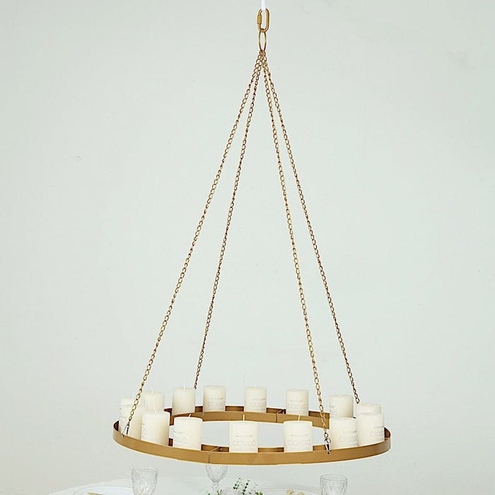 Round Hanging Metal Floral Chandelier Frame - Gold