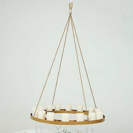 Round Hanging Metal Floral Chandelier Frame - Gold
