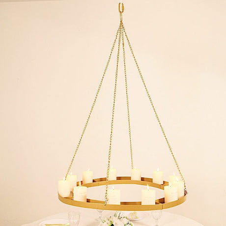Round Hanging Metal Floral Chandelier Frame - Gold