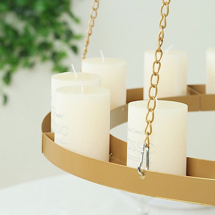 Round Hanging Metal Floral Chandelier Frame - Gold