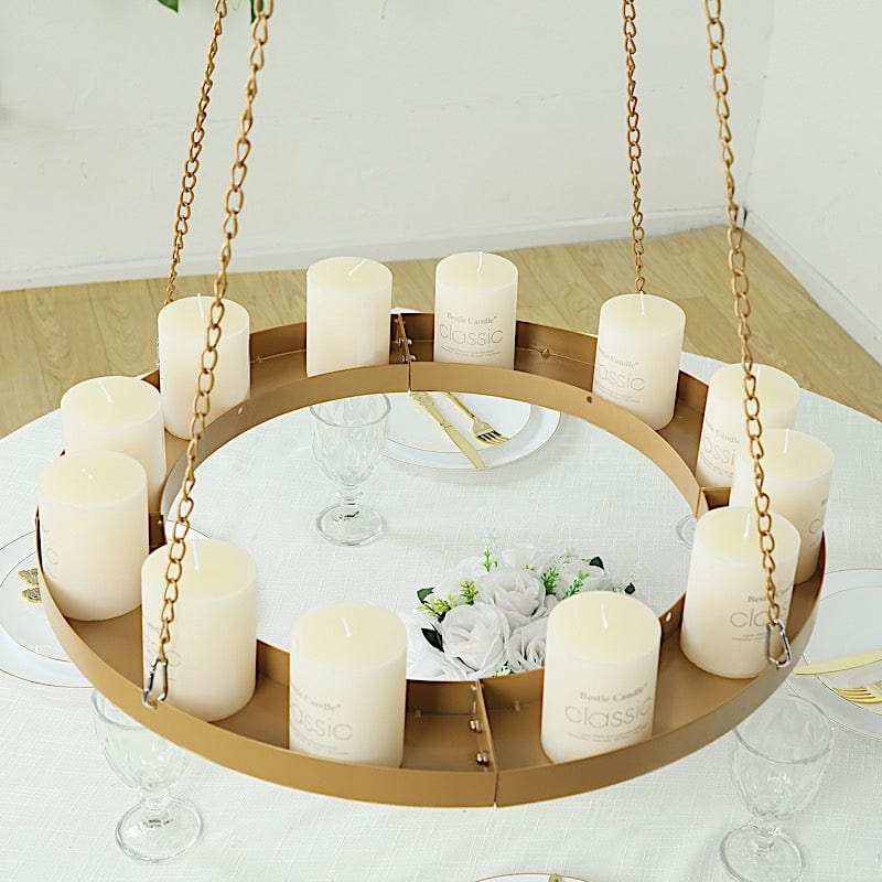 Round Hanging Metal Floral Chandelier Frame - Gold