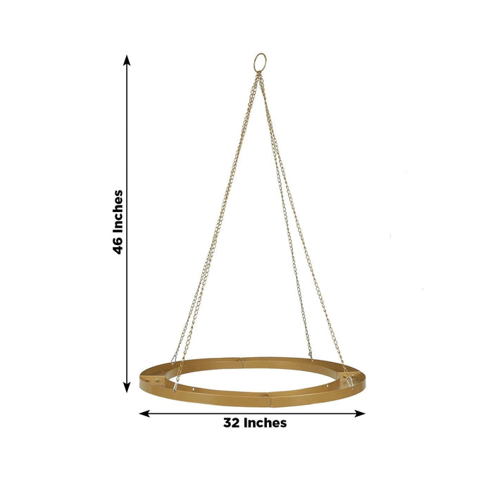 Round Hanging Metal Floral Chandelier Frame - Gold