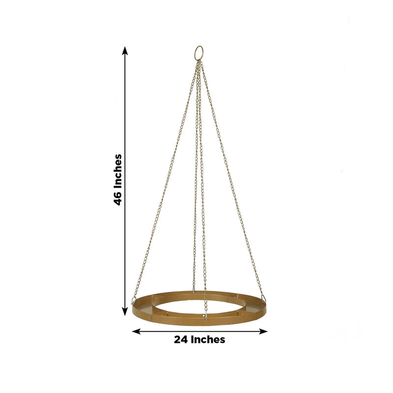 Round Hanging Metal Floral Chandelier Frame - Gold