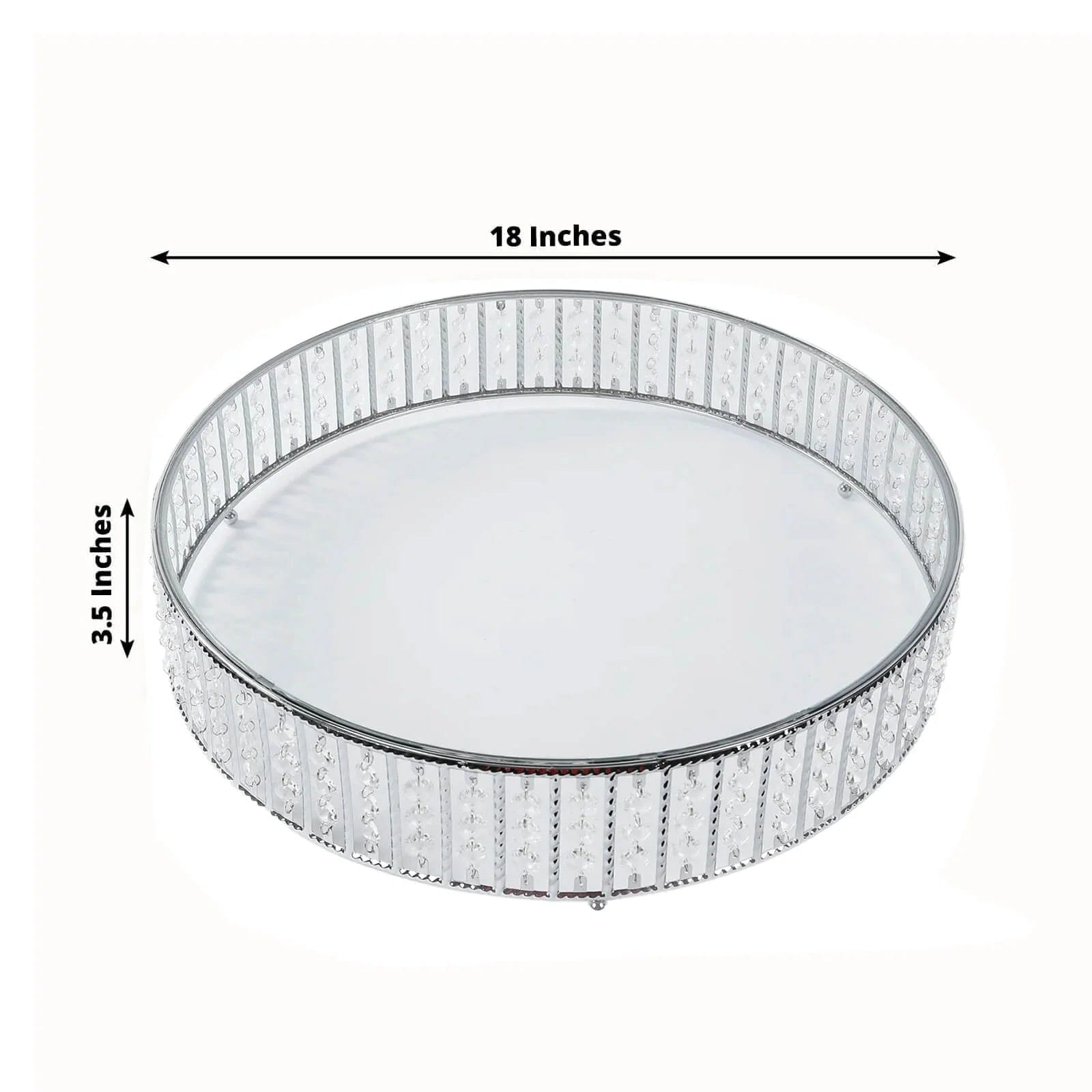 Round Metal Cake Stand with Glass Top and Hanging Crystal Beads