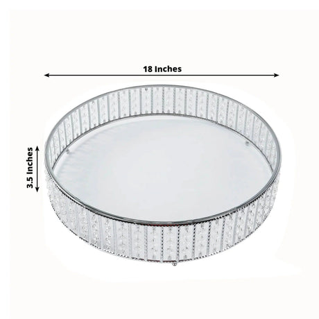 Round Metal Cake Stand with Glass Top and Hanging Crystal Beads